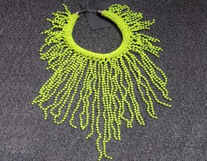 European Fashion Neon Yellow Statement Women Long Beading Chokers Star Punk Fluorescence Chunky Tassels Bead Chains Necklace5627146