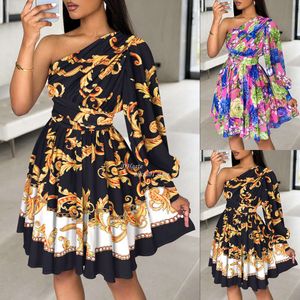 2024 New Fashion Off the Shoulder Waist Printed Women's Dress