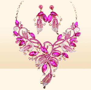 6 Färg Luxury Flower Horse Eye Crystal Necklace Earrings Geometric Alloy Gold Link Chain Jewelry Set Costume for Women 21032332288482180