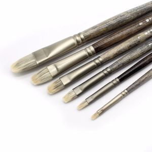 ブラシ6 PCS水彩絵画Mongoose Hair Brush Wood Grain Artist Oil Painting Brushes Acrylic Paint Brush Set Art Suppl