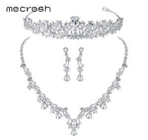 Mecresh Luxury Leaf Shape Cubic Zirconia Bridal Jewelry Set Crystal Wedding Halsbandörhängen Tiara smycken MTL500HG126 D1810100336705915