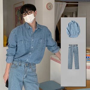 Denim Jacket and Jeans Set Men High Street Autumn Street Loose Coat Straight Pant Casual Vintage Washed 2 Piece Suits X156 240429