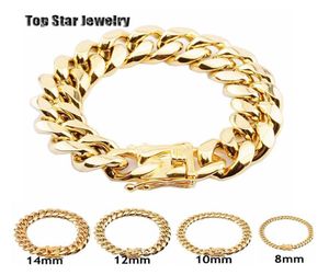 8mm10mm12mm14mm16mm18mm Stainless Steel Bracelets 18K Gold Plated High Polished Miami Cuban Link Men Punk Curb Chain Butterfl2145601