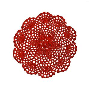 Table Mats 6pcs Doilies Crochet Cotton Lace Placemats Handmade Round Hook Flower Hollow Decorative Cushion