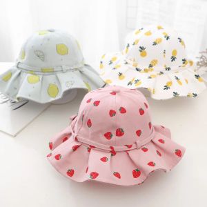 20pcs/Los Sommer Baby Girl Hut Baumwolle Obst Kinder Eimer Hüte Sonnenschutz Bowknot Prinzessin Kinder Kappe für Mädchen Strand Reisen 1-3y