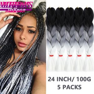 Jumbo Craid Hair Ombre Grey Синтетические плетенные волосы 24 -дюймовые ящики афро -джамбо для волос вязания крючком 240430