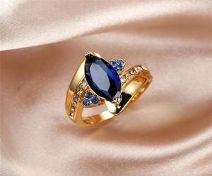 Luxury Marquise Blue Zircon Stone Ring Vintage Fashion Yellow Gold Crystal Engagement Rings for Women Men Wedding Jewelry Gifts2153795