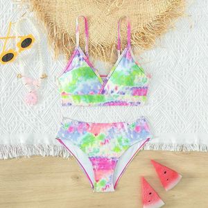 Swimwear femminile per bambini 7-16 anni adolescenti ragazze cravatta tintura tintura in bikini Big Kids Abitaggio da bagno per bagni da bagno