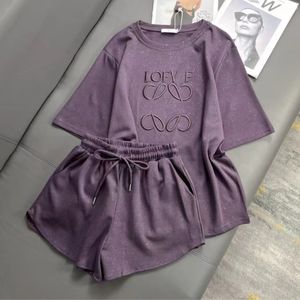 shorts set women designer tracksuit women two piece set loewwoe New shiny embroidery logo purple high quality short sleeve t shirt Elastic waistband shorts suit