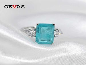 Oevas 100 925 STERLING Gümüş Paraiba Turmalin Taş Halkaları Fırıltıyan Kadınlar İçin Yüksek Karbon Elmas Düğün Güzel Takı 22018218775