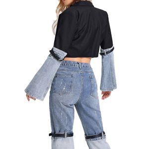 Frau Denim Jacke Schwarze Designerjacke Frauen Cowboy Denim Patchwork Jacke mit breit taillierter regulärer Karrierefunktionen s XL Business Casual Clothes für Frauen