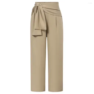 Frauenhose Frauen Straight Olastic Taille Knöchel Länge elegantes hohes Büro Freizeithose Baggy koreanische Weitbein Hose