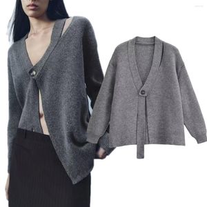 Magliette da donna appassire il design in stile pigro francese Giacca grigia maglioni grigi Sigtificati cardigan asimmetrici