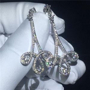 Fin smycken droppe örhänge 925 Sterling Silver Pave Setting Diamond CZ Engagement Wedding Dangle örhängen för kvinnor Brudgåva 288n
