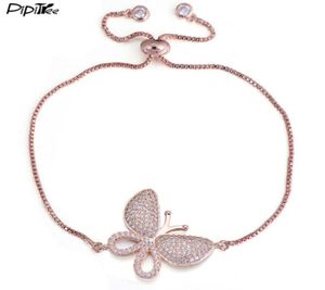 Pipitree Luxury Micro Pave Zircon Stone Big Butterfly Bracelet Femme Slider Chain Rose Gold Color Charm Bracelets Women Jewelry7992425555