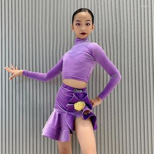 Stage Wear Purple Latin Dance Costume Girls Competition Roupe