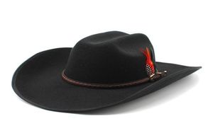 قبعة Cowboy Fedora مع Feather Felt Hats Fedoras Women Men Trilby Wide Brim Caps Atrumn Winter Gazz Top Cap 20238396034