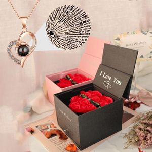 Pendant Necklaces I Love You Projection Necklace With Luxury Rose Gift Box For Girlfriend Gifts 2024 In Trendy Valentine Romantic Jewelry