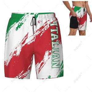 Mäns badkläder Italien Flagg 3D Mens Swimming Beach Surfing Pants Swim Shorts Trunks Compression Liner 2 i 1 Quick-Torry