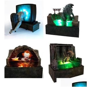 Dekorativa föremål Figurer Horror Movie Scpture Illumined 3D Model Harts Craft Home Party Decor Statue Halloween Decorations Col DHY3J