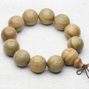 Strand Green Sandalwood Sink Ebony Beads Bracelet 20mm Twelve-Character Mantra Twelve Words Proverbs Men's