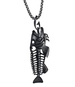 Mens 316L Stainless Steel Fish Bone Pendant Necklace Punk Style Fishbone Necklace Jewelry with Chain VICHOK2112299