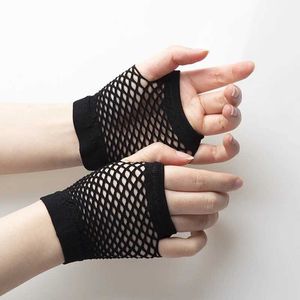 Sleevelet Arm Sleeves 1 Pair Black Girl Womens Short Fishnet Net Gloves Fingerless Mesh Punk Rock Fancy Night Club Party Sexy Fashion Q240430