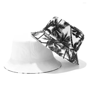 Boinas de algodão Coconut Tree Bucket Hat Casual Impressão Hip Hop Visor Cap Panamá