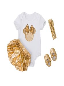 4pcsSets Baby Girl Clothes Sets Infant Newborn Clothing Cotton Rompers Ruffle Bloomers Shoes Headband Ropa De Bebes Infantil Y1813132635