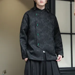 Herrjackor män jacquard mode asiatisk stil stativ krage bambu spänne lös löst avslappnad plus size jacka man kappa ytterkläder kungfu kläder