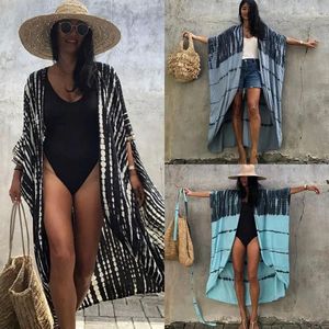 Beach Cover Ups For Swimwear Women Black Tie Dye Kimono Swimsuit Cape Summer Dress 2024 Beachwear Outfits Sales