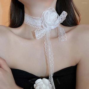 Gerçi kumaş dantel çiçek kolye klavikula zinciri takılar ayarlanabilir boyut beyaz gül kolye bayan