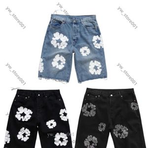 shorts men denim teara designer women short for mens luxury high qulity straight holes tight flower printing denim shorts slim hip hop street black pants 2478