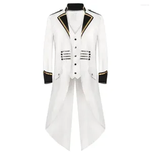 Trench de trincheira masculino gótico gótico vintage jaqueta de cauda steampunk manga longa vestido vitoriano halloween botão casual coágulo