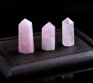 Rosa rosa quartzo cristal ponto mineral ornamento reparo magia bastão de família decoração de decoração decoração de DIY presente4688006