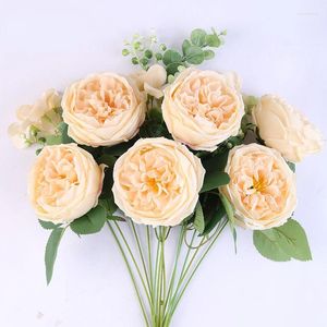 Flores decorativas Simulação Mansa Rosas amarelas Bouquet Seda falsa El quarto artificial rosa roxa flor decoração de casamento