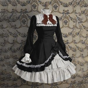 Vestido lolita gótico Cosplay empregada medieval retro punk bosque de arco de renda de renda de retalhos Big Swing A-line Vestido de festa Preppy Vestidos 240424