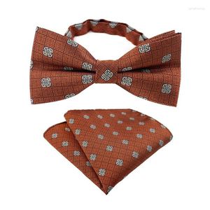 Bow Ties Luxury Men's Bowtie Handkerchief Set Adjustable Man Vintage Paisley Floral Bows Tie Butterflies Pocket Squares Hanky Sets