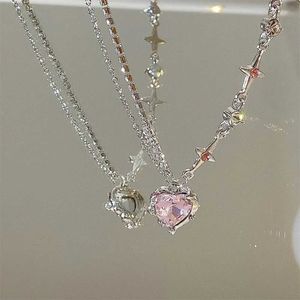 Pendant Necklaces SUMENG Y2K Crystal Heart shaped Pendant Necklace Sweet Cool Girl Punk Shiny Kravik Chain Womens Fashion Jewelry Gift 2024 Q240430