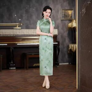 Etniska kläder högkvalitativa riktiga siden qipao cheongsam topp kjol sexig elegant aftonklänning smal passform specialintresse design kvinnor