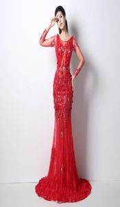 Donne Red Tulle Mermaid Abiti da sera 2021 Juniors Long Maniche Dubai Arabic Formal Prom Party Gowns3297802