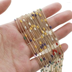 Chains Raw Brass Colorful Enamel Round Beaded Choker Necklace Cuban /Square Chain For Women Cute Hypoallergenic Girls Jewelry Gifts