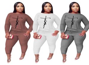 2021 Fall Winter Plus Size Women Tracksuits Fashion Casual Large Letter Tryckt Två stycken Set kläder L4XL9398996