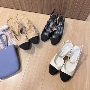 Ballet slingback pompa tacchi tappeti scarpe elementi di punta ballerinas sandali famosi designer donne bloccano tacco grosso perle moca