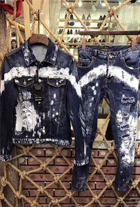 Denim Ceket 2019 MEN039S Uzun Süreli Denim Suit Yüksek Kaliteli En Düşük Denim Üst Pantolon Slim 445400865133381