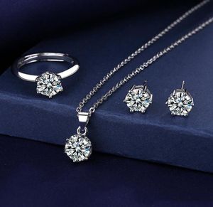 Solitaire Moissanite Diamond Jewelry Set 925 Sterling Silver Party Rings Necklace for Women Bridal مجموعات المجوهرات 1523719