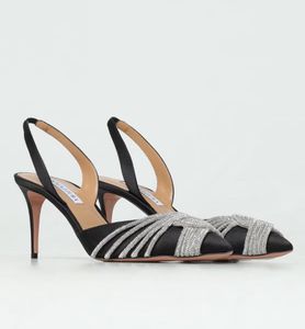 İtalya markası aquazzura gatsby slingback kadınlar pompalar sandaletler ayakkabı kristal swirls strappy yüksek topuklu sivri ayak parti elbisesi bayan pompası eu35-43