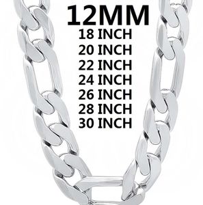 Solidny 925 Srebrny naszyjnik dla mężczyzn Klasyczny 12 mm łańcuch kubański 1830 cali urok wysokiej jakości biżuteria moda ślub 2202228313024