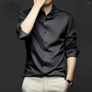Men's Casual Shirts Black Inch Spring And Autumn Long-sleeved For Men Anti-wrinkle No Ironing High-end Ice Silk