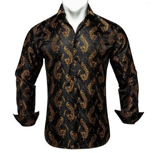 Мужские повседневные рубашки деловое платье черное золото с длинным рукавом формальный воротник с социальной рубашкой Social Slim Fit Spring Man Blouse